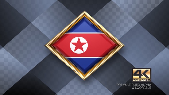 North Korea Flag Rotating Badge 4K Looping with Transparent Background