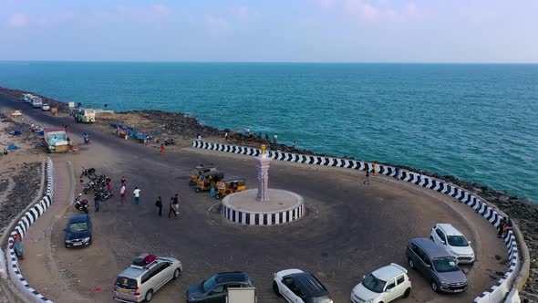 Tip of Dhanushkodi cinematic view of Indian emblem alt