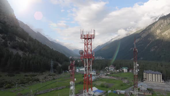 Telecommunication Towers in the Mountain Region Aerial View alt