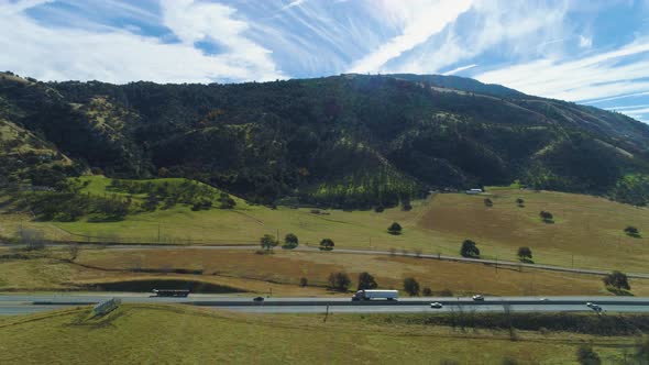 Highway 51 and Green Meadow with Hills. Kern County. California, USA. Aerial View alt
