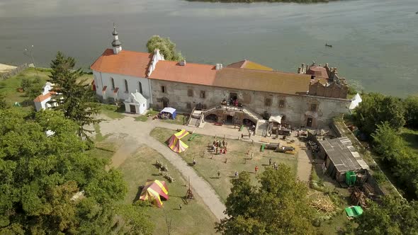 Aerial to Starokostiantyniv Castle Built at the Confluence of the Sluch and Ikopot Rivers Ukraine