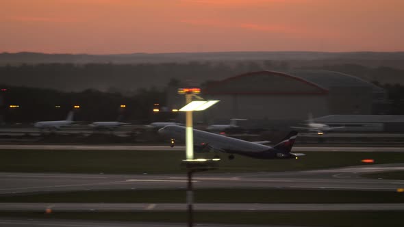 Evening Departure of Aeroflot Airplane From Sheremetyevo Airport, Moscow alt