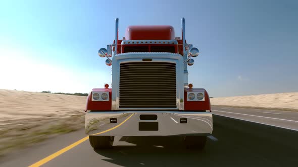 Huge semi-trailer cargo truck riding on the highway. Front view. Loopable. HD alt