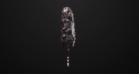 Minimal motion design. 3d chocolate ice cream on black abstract space.