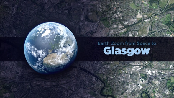 Glasgow (Scotland, UK) Earth Zoom to the City from Space