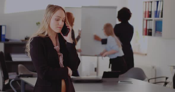 Businesswoman Talking on Mobile Phone in Office alt
