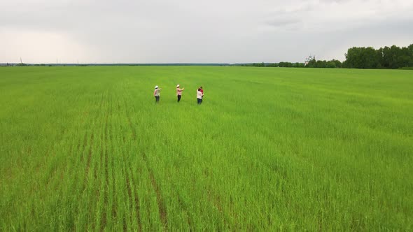 Mothers and Children are Walking in the Field and Blowing Bubbles alt