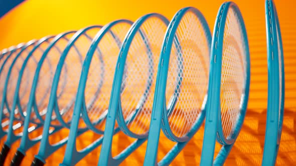 Seamless looping animation of supply of tennis rackets. Equipment for tennis. alt
