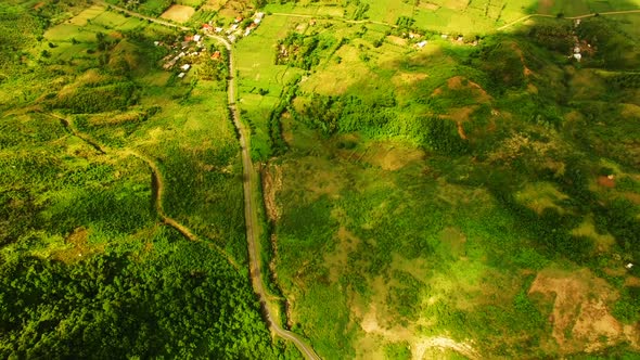 View of green fields and sea alt