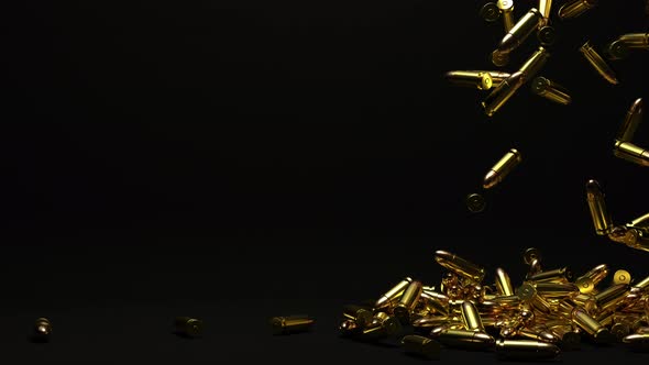 Realistic 3D Rendered 9mm Bullets Falling On Floor Into A Pile