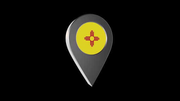 3d Animation Map Navigation Pointer With New Mexico Flag With Alpha Channel - 4K alt