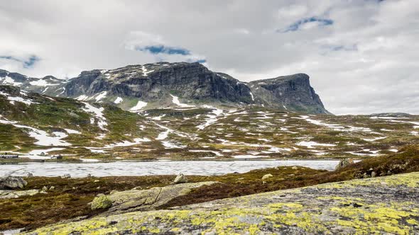 Timelapse of high plateau Haukelifjell, at lake Stavatn, Norway alt