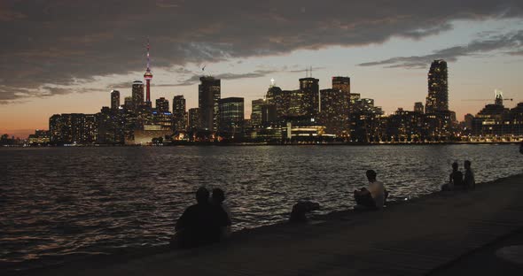 Toronto Downtown Cityscape view of the harbourfront with tourists