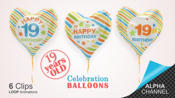 19th Birthday Celebration Helium Balloons / Nineteen Years Old