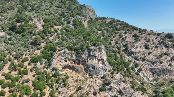 Dalyan,Mugla. Turkey. Shooting of Dalyan Rock Tombs with drone.  alt