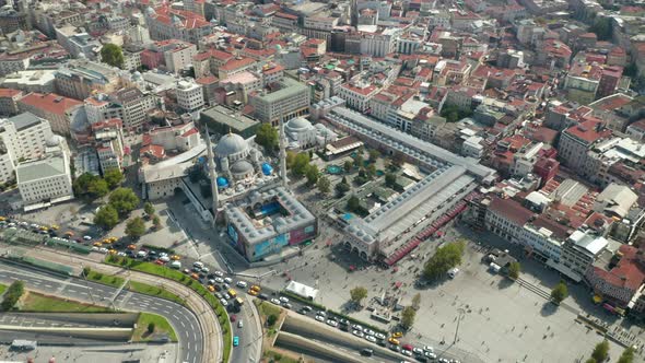 New Mosque Under Construction in Istanbul Next To Grand Bazaar with Car Traffic Jam in Rush Hour alt