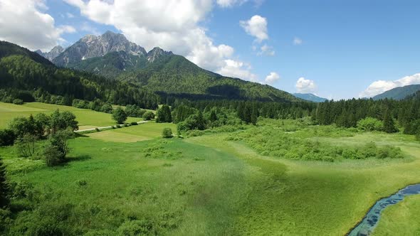 Beautiful green fields and mountain.Kranjska Gora.Slovenia