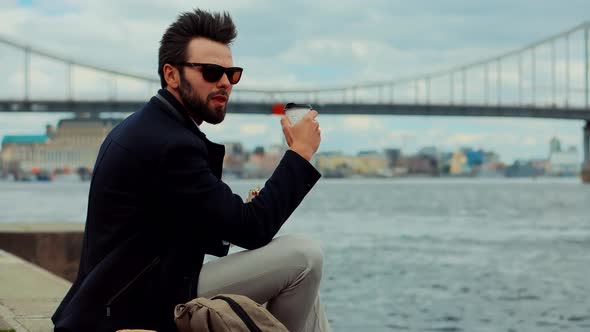 Hungry Businessman Eating.Tired Businessman Eating Sandwitch.Manager Taking Break Work.Eat Snack alt