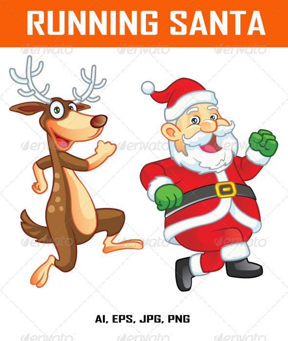 Running Santa and Reindeer - Characters Vectors