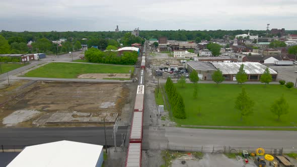 Aerial/Drone video of Train through Hopkinsville, Kentucky