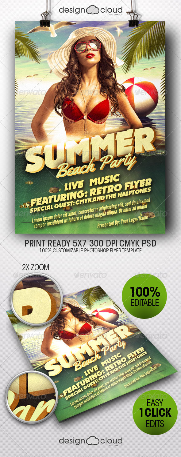 Retro Summer Beach Party Flyer Template - Events Flyers