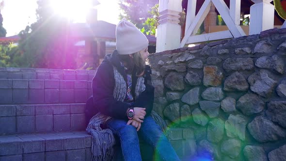 Happy Kid Girl Starting to Look to a Camera alt