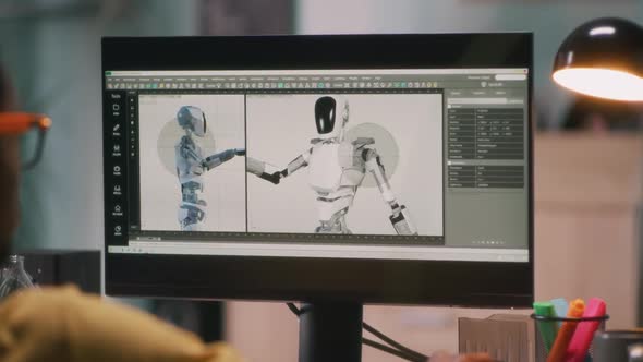 Black Man Rendering Video of 3D Robot alt