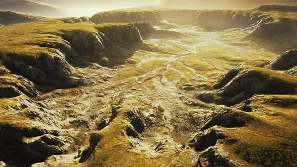 Grasslands Wide Panorama with Autumn Grass Field and Mountains alt