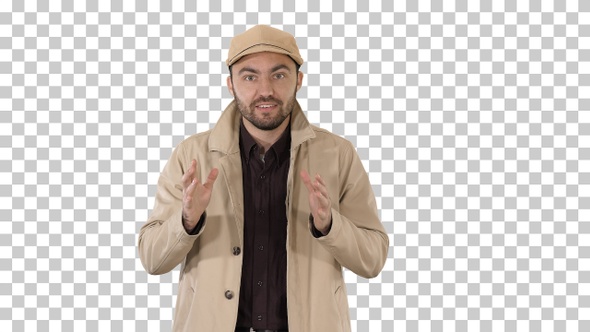 Good looking man talking to camera and, Alpha Channel alt