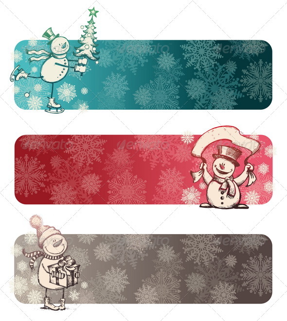 Christmas Banners With Hand Drawn Snowman - Christmas Seasons/Holidays
