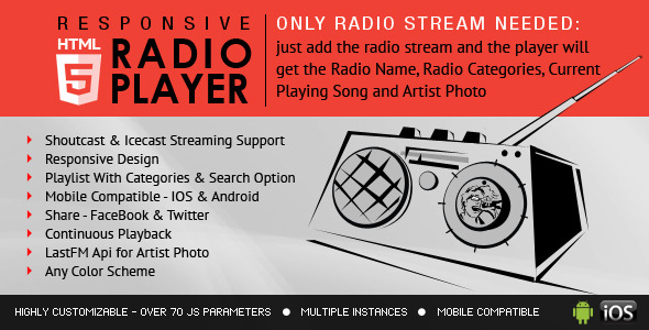 Radio Player With Playlist - Shoutcast and Icecast