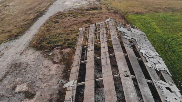 Abandoned and Destroyed Farm in the Countryside Due To the Financial Crisis. Aerial View alt