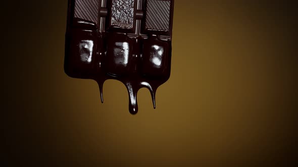 Chocolate Bar with Melted Chocolate Syrup Dripping Flowing Over Dark Brown Background Confectionery alt