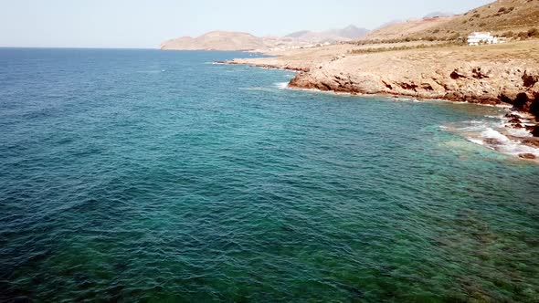 Aerial View Flying Along a Rocky Goast Greece Crete