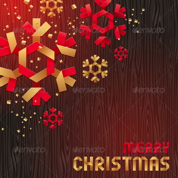 Decorative Paper Snowflakes on a Wood Background - Seasons/Holidays Conceptual