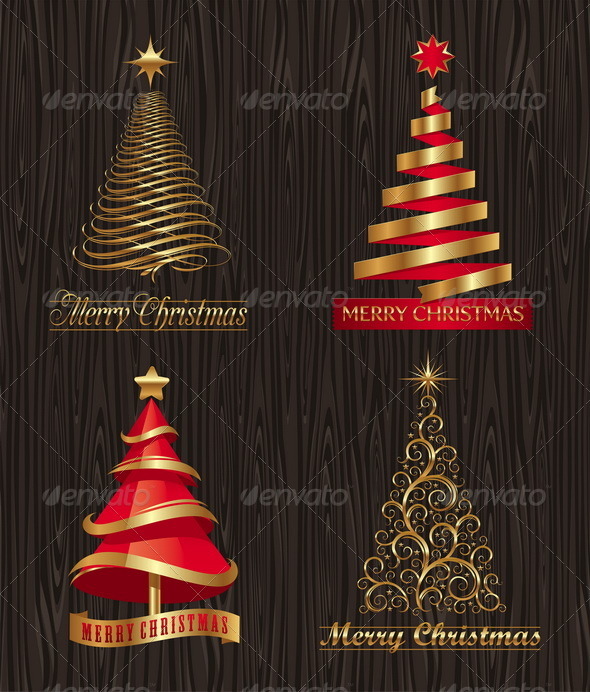 Golden Decorative Christmas Trees - Seasons/Holidays Conceptual