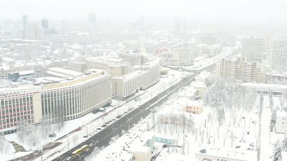 Snowcovered City Center of Minsk From a Height alt