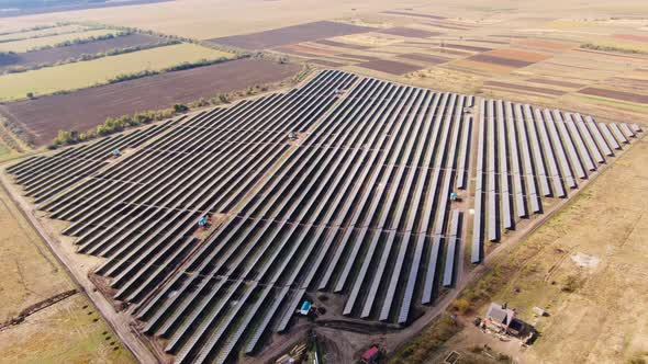 Aerial View of Solar Panels Farm Solar Cell with Sunlight