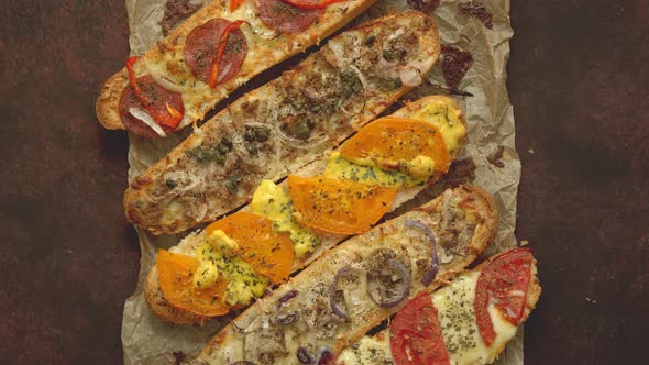 Fresh Baked Roll Toasts with Vegetables Melted Cheese