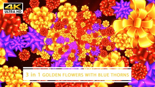 Golden Flowers With Blue Thorns 4K