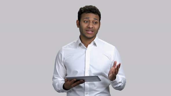 Portrait Young Asian Business Speaker with Tablet Pc alt