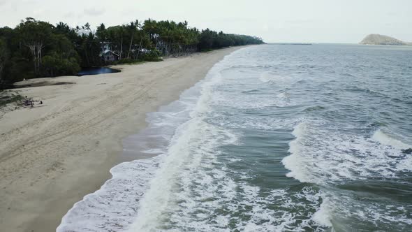 Aerial, Beautiful View On A Beach Of Palm Cove, Cairns In Queensland, Australia