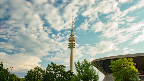 Germany, Munich - Stadium of the Olympiapark in Munich, Germany Timelapse alt