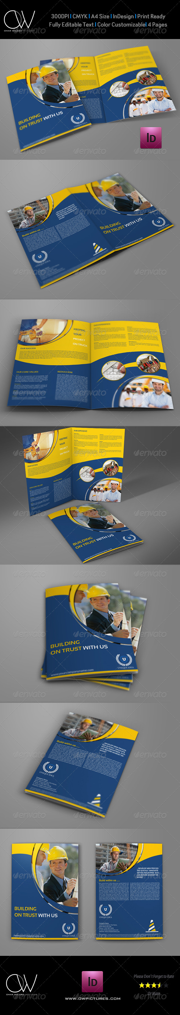 Construction Company Brochure Bi-Fold Template - Corporate Brochures