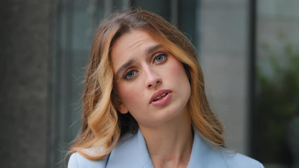 Outdoors Portrait Young Beautiful Stressed Frustrated Sad Business Woman Looking at Camera with alt