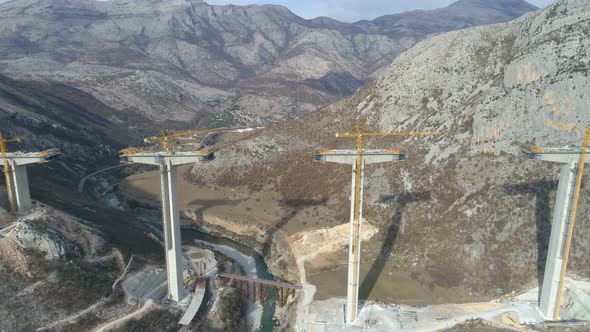 Construction of Bridge of a New Highway Through the Moraca Canyon in Montenegro