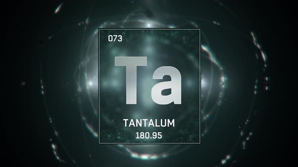 Tantalum as Element 73 of the Periodic Table on Green Background in English Language