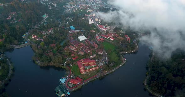 Resort hotel architecture building in Kodaikanal city on top of the green hills beside the lake city alt