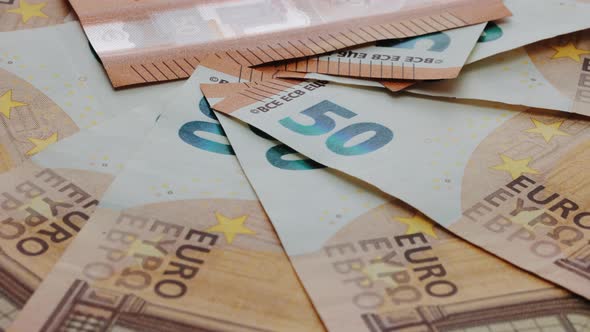 Money 50 Euro Banknotes Fifty Euros Bill in Cash