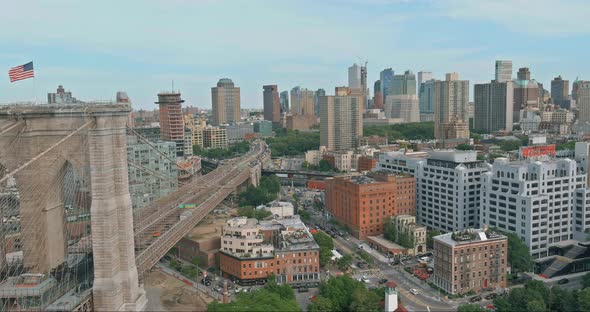 Aerial View of Brooklyn Bridge with Overview Brooklyn Skyline New York City alt